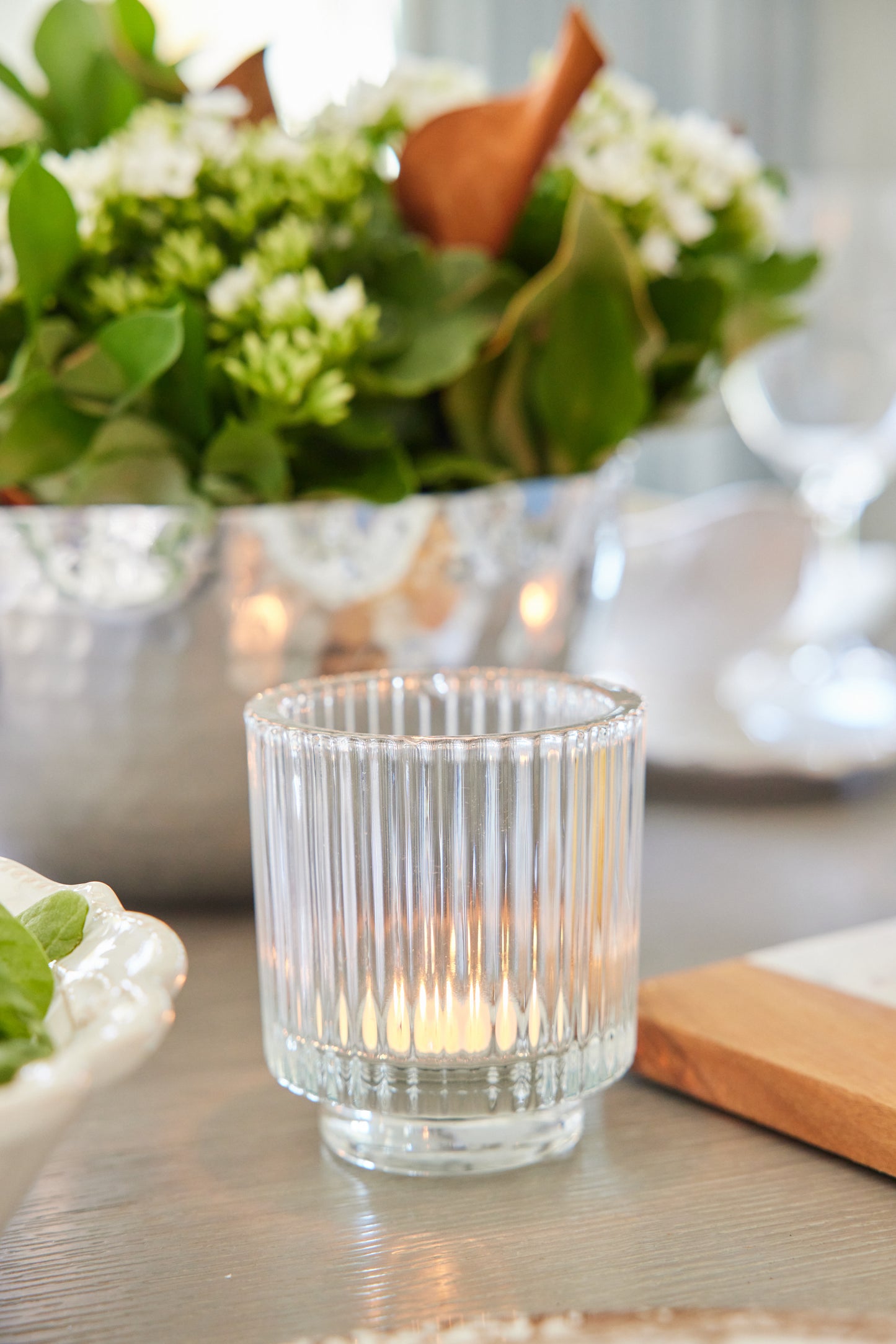 Ribbed Glass Tealight Holder - Set of 2