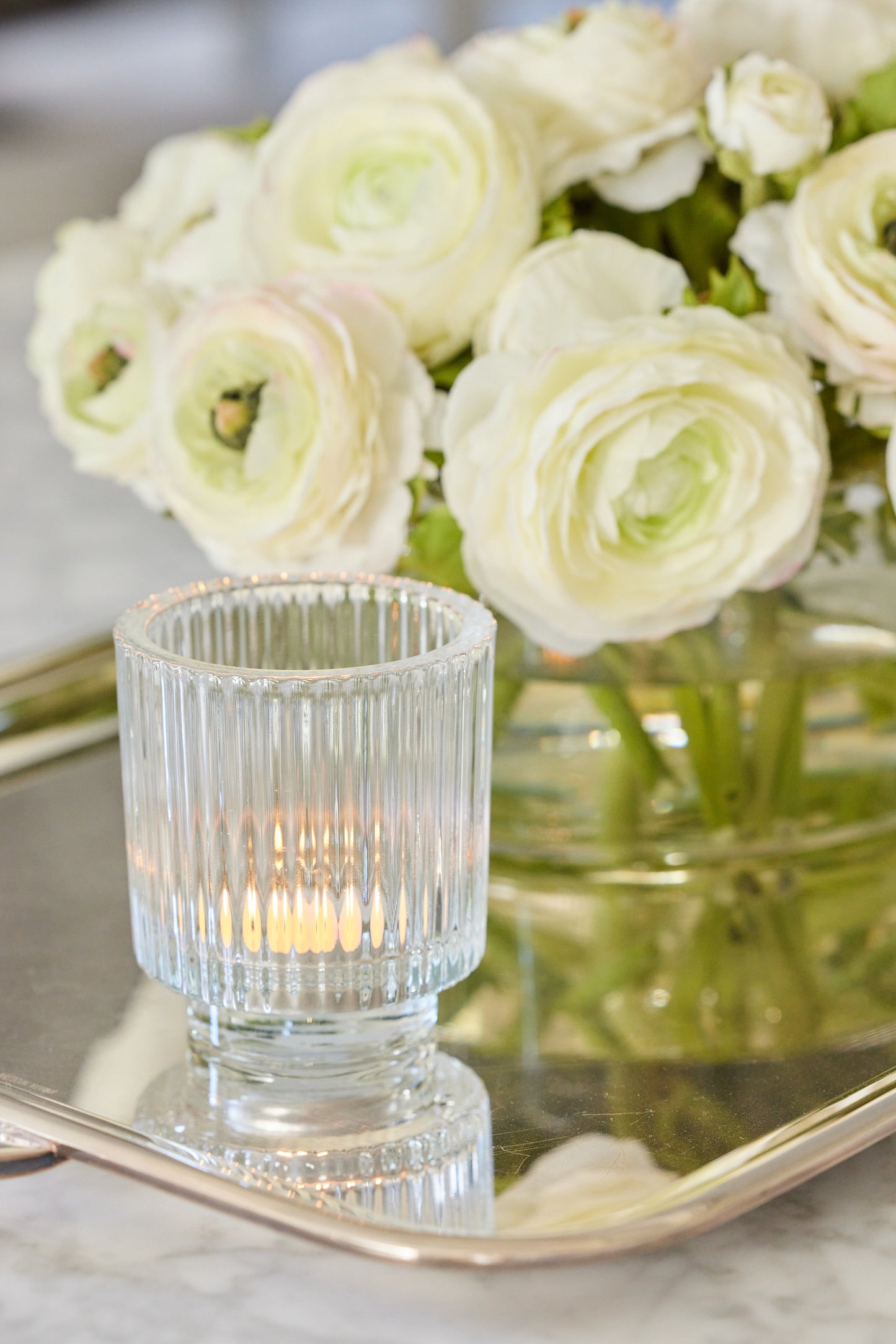 Ribbed Glass Tealight Holder - Set of 2