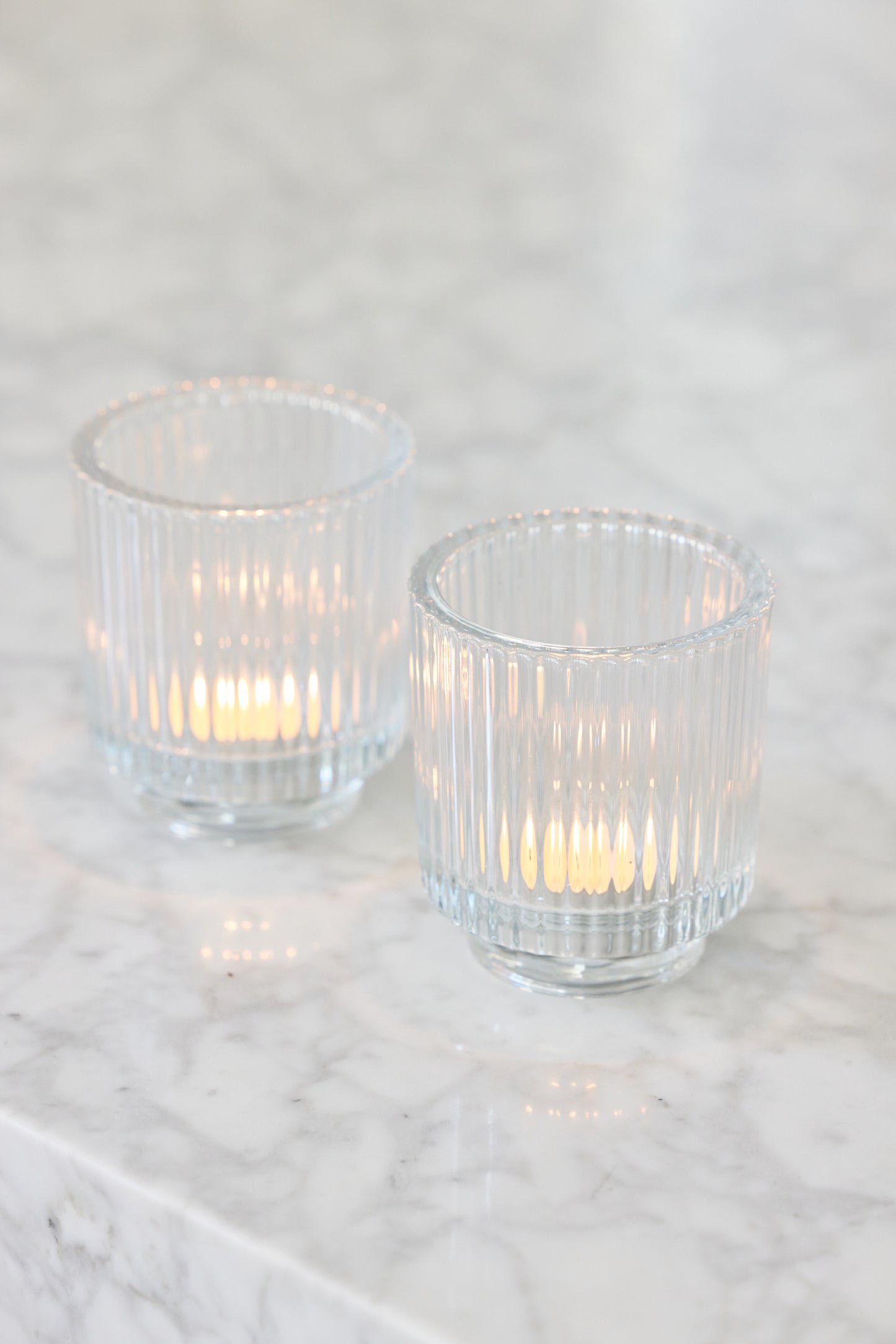 Ribbed Glass Tealight Holder - Set of 2