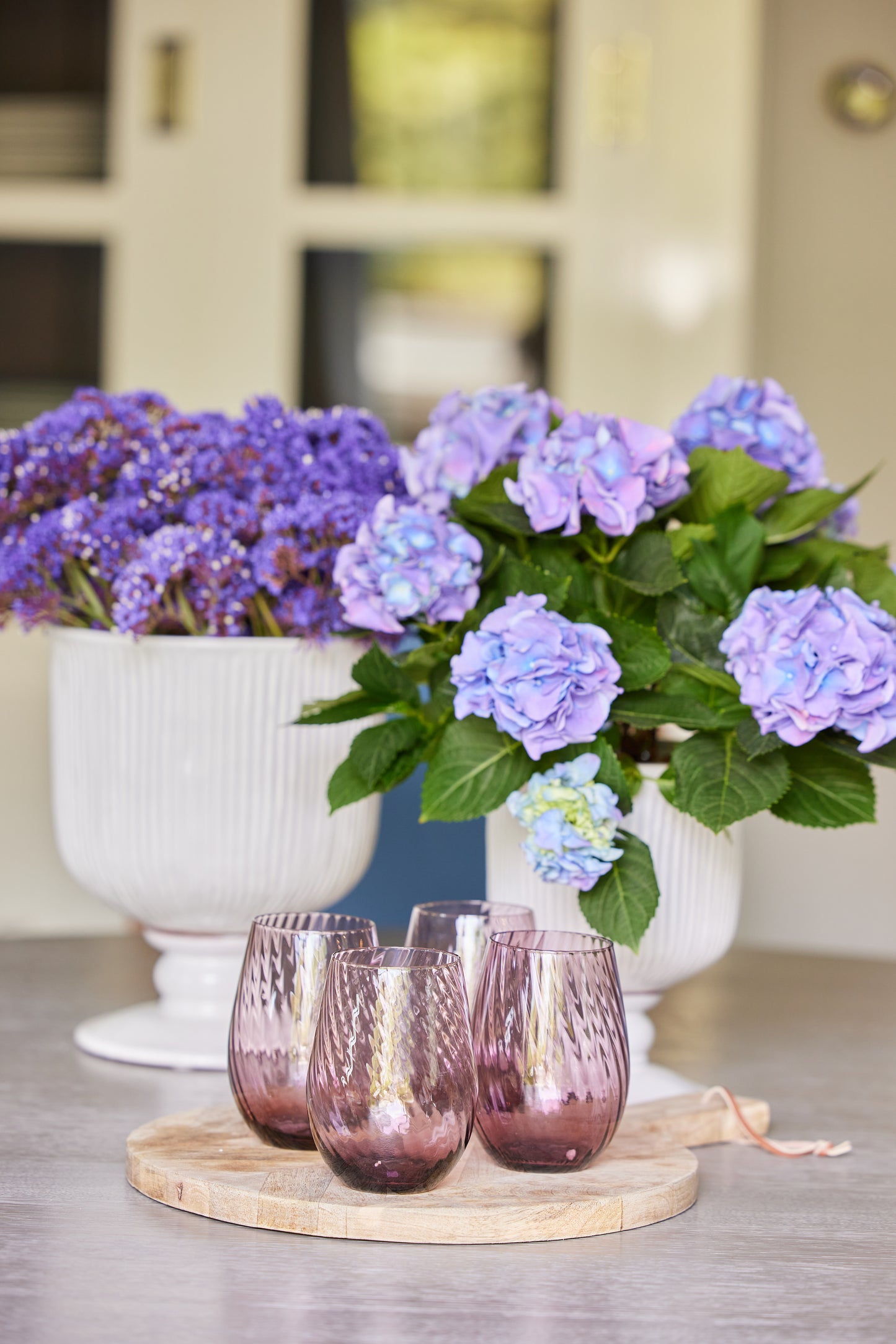 Lilac Swirl Stemless Glasses, Set of 4