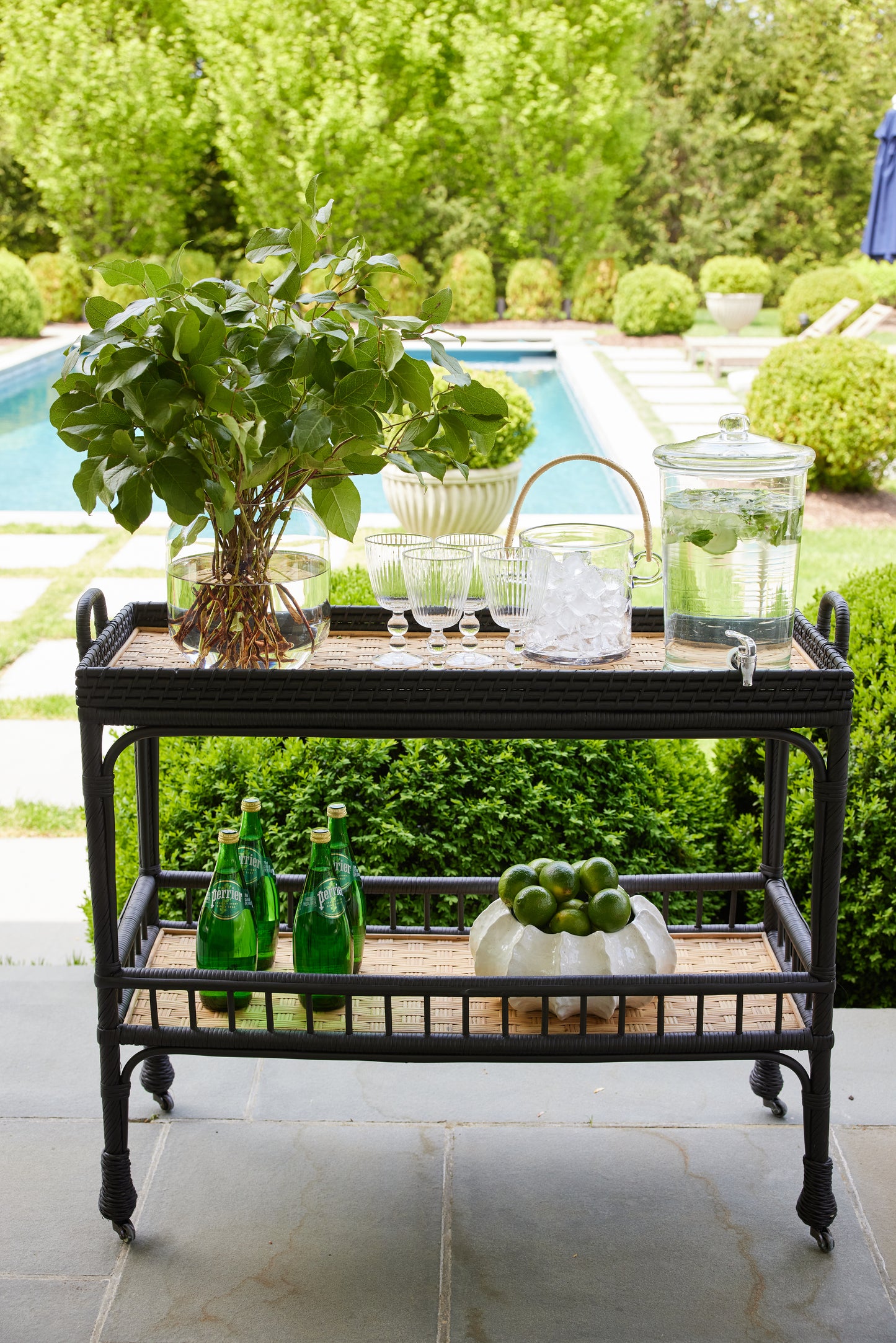 Glass Ice Bucket / Wine Cooler with Rattan Handle
