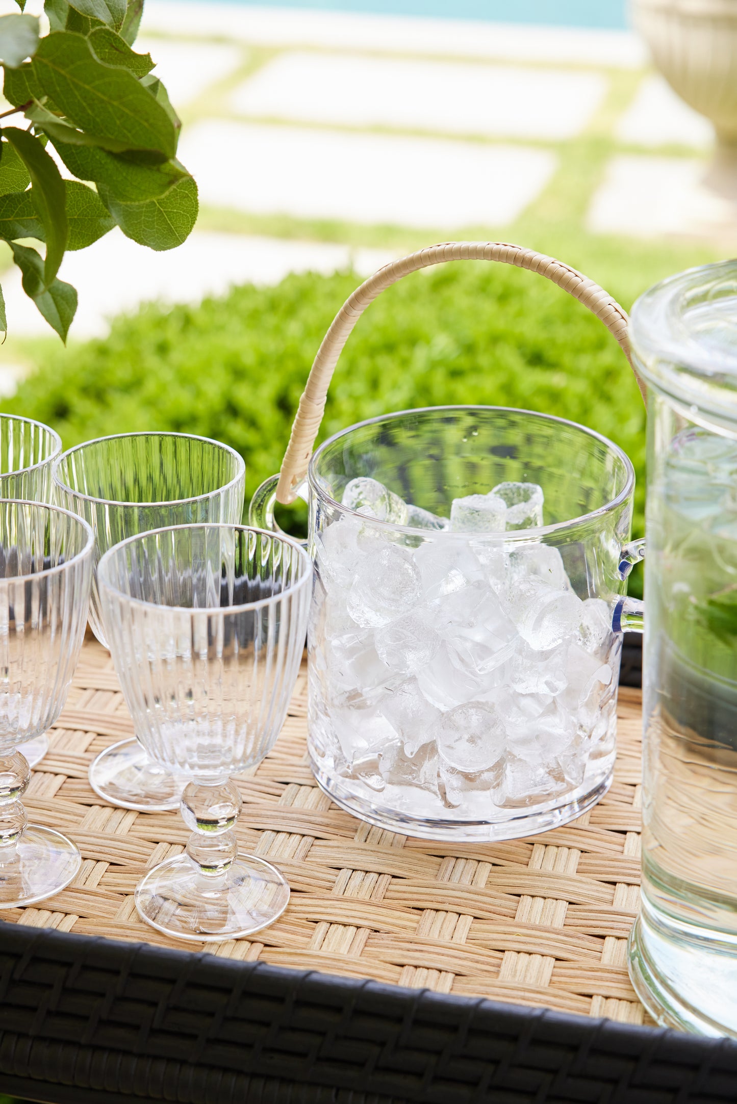 Glass Ice Bucket / Wine Cooler with Rattan Handle