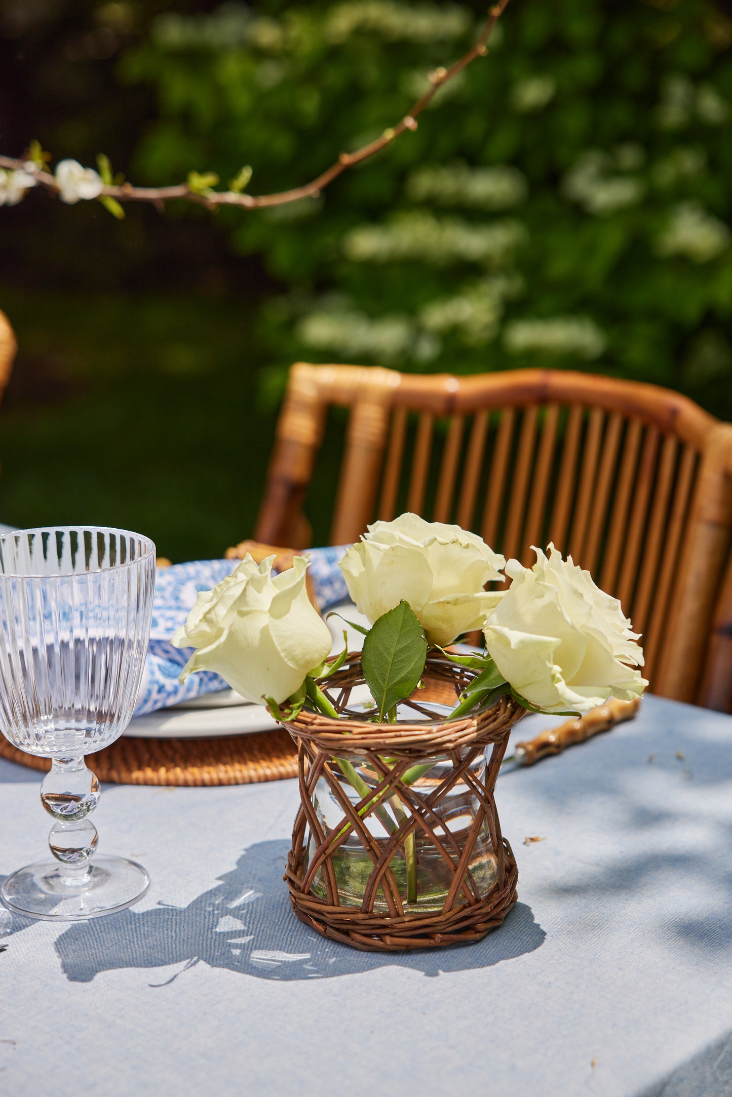 Willow Rattan Glass Vase (Small)
