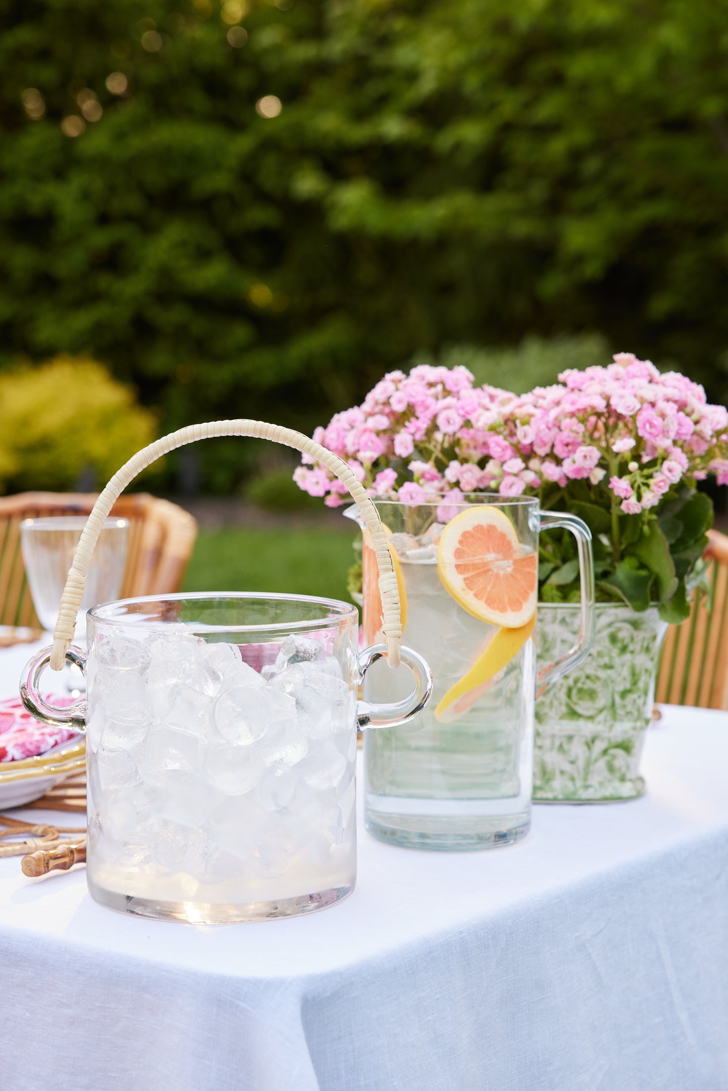 Glass Ice Bucket / Wine Cooler with Rattan Handle