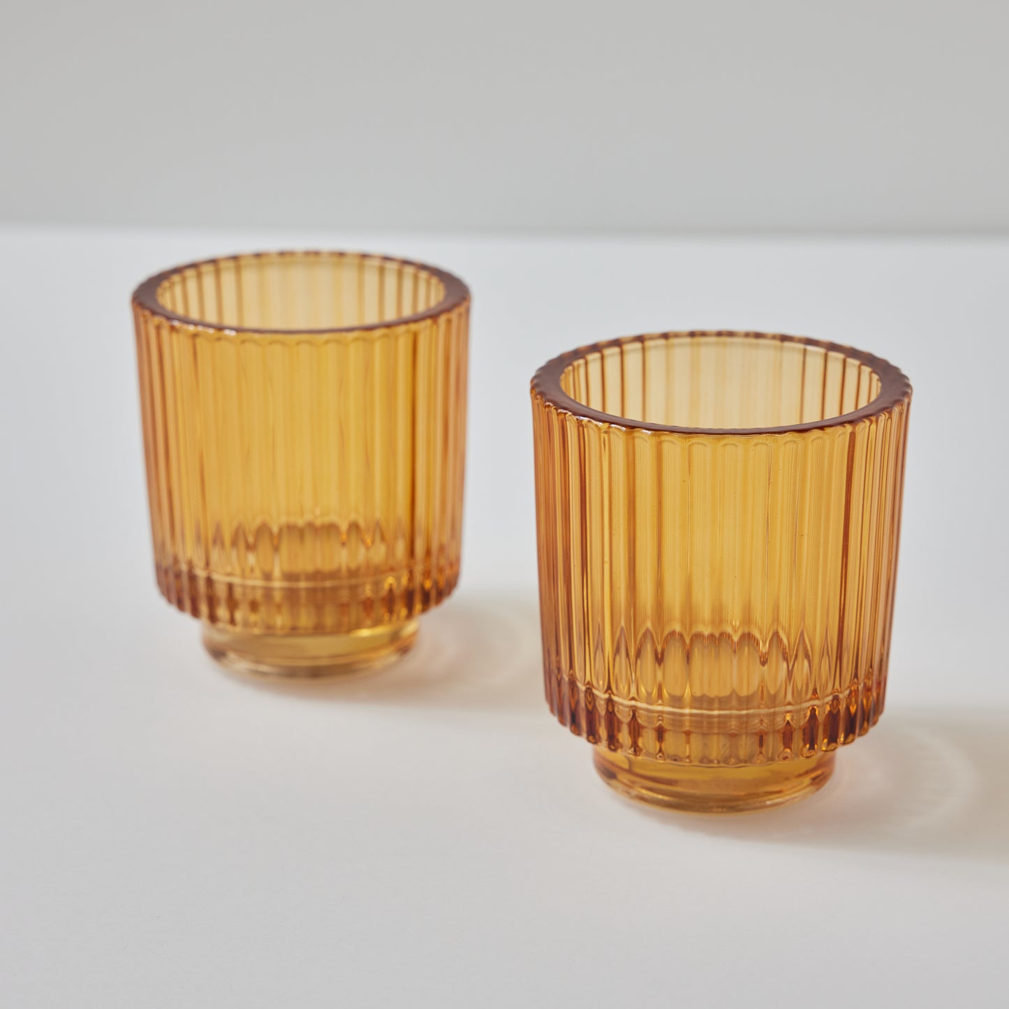 Ribbed Glass Tealight Holder - Set of 2