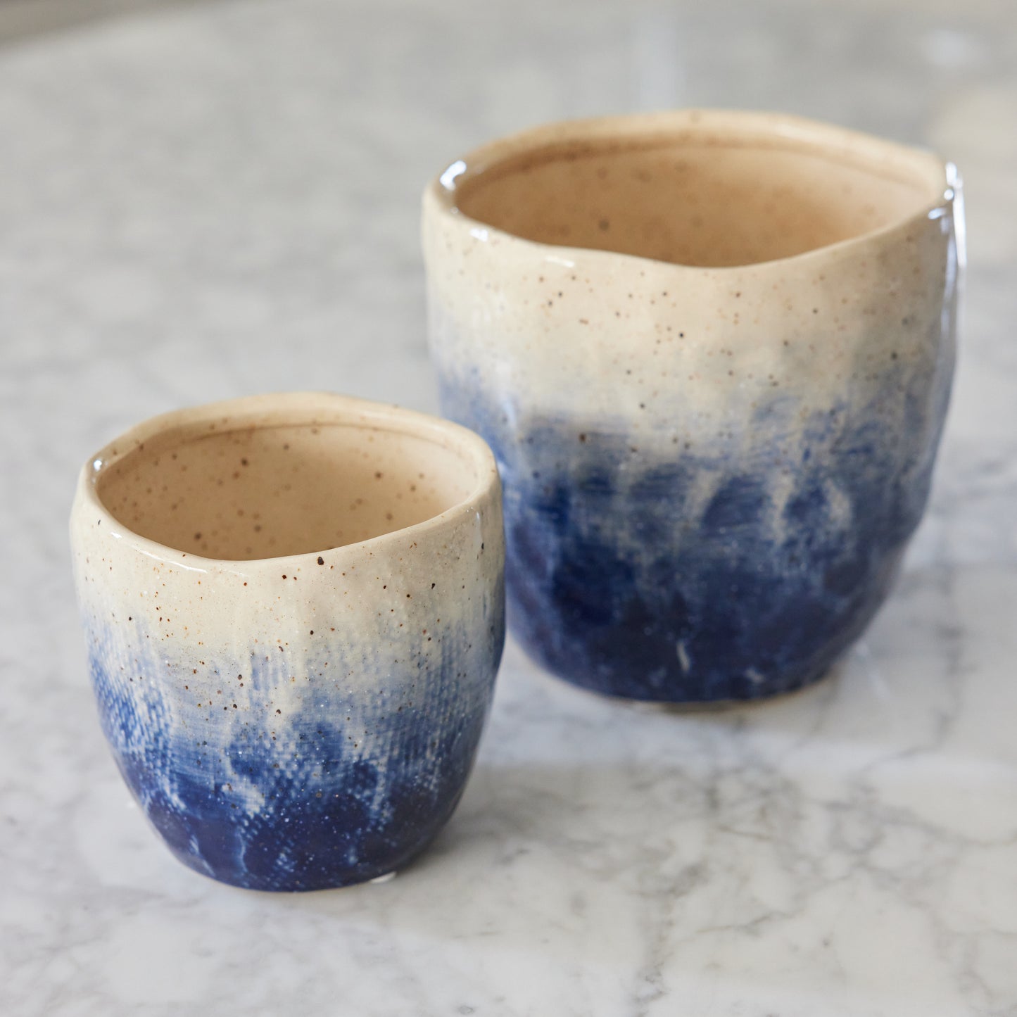 Small Cream and Blue Cachepot