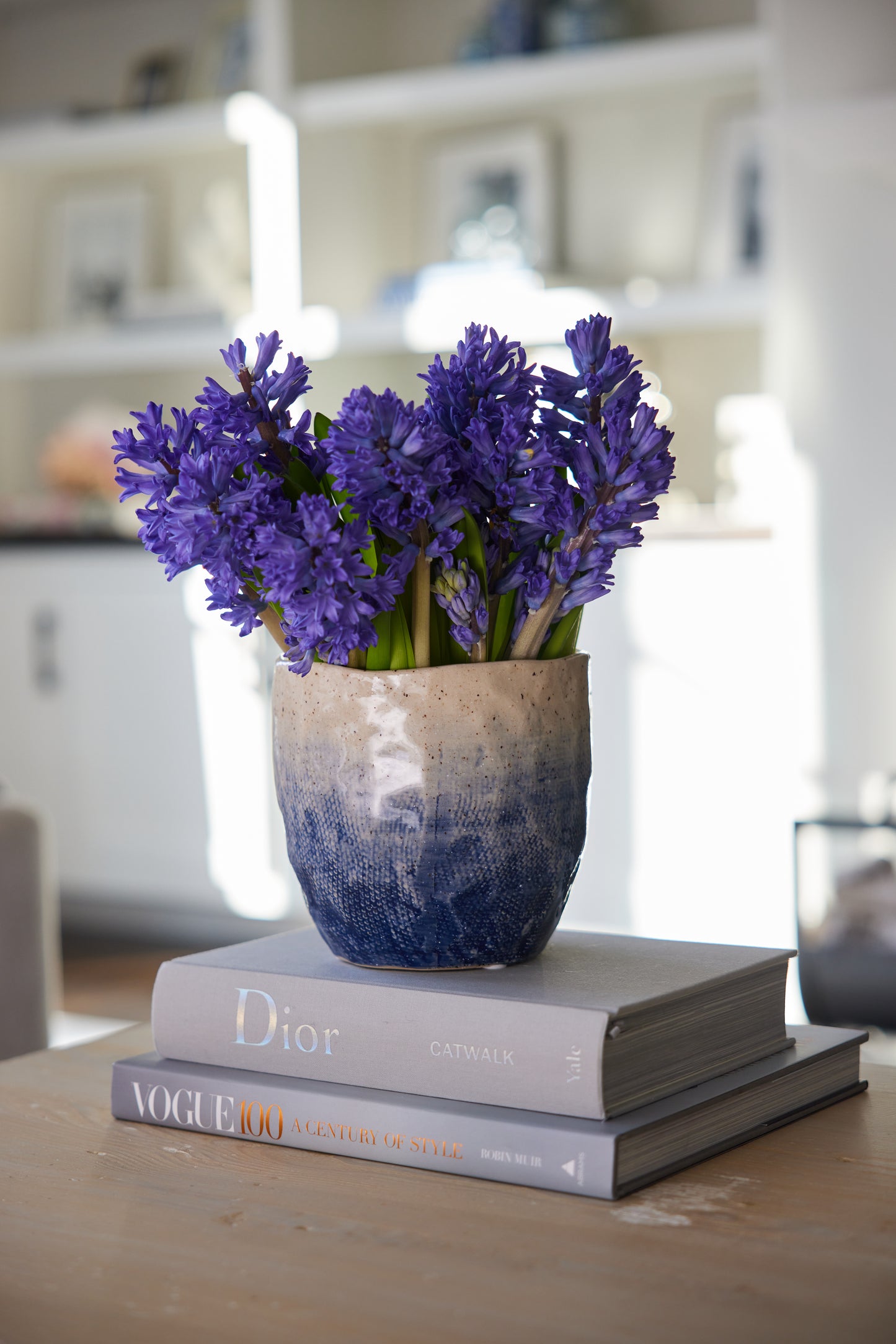 Medium Cream and Blue Cachepot
