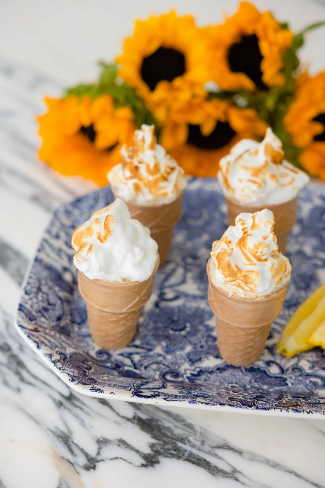 Lemon Mousse and Meringue Ice Cream Cones
