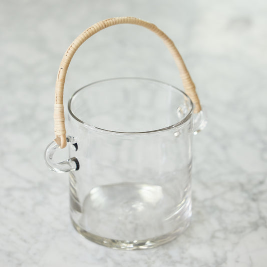 Glass Ice Bucket / Wine Cooler with Rattan Handle