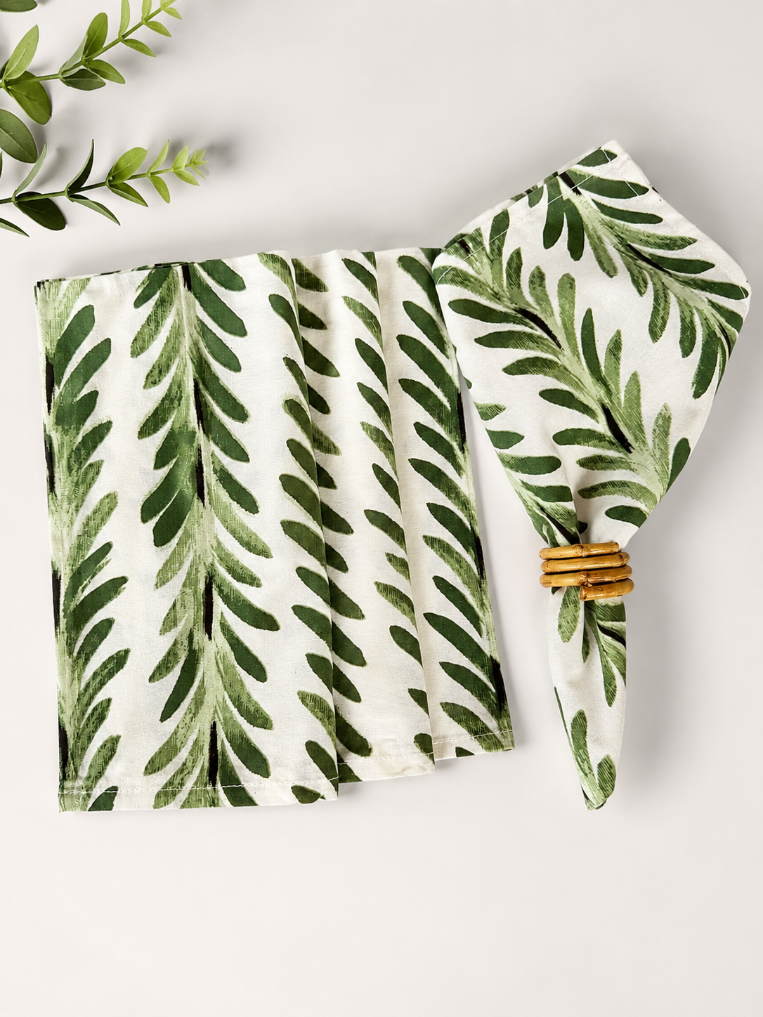 Green Fern Block Print Dinner Napkins (Set of 4)