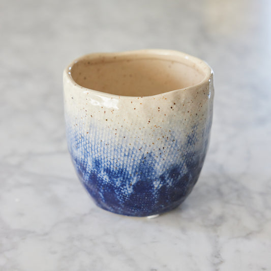 Small  Cream and Blue Cachepot