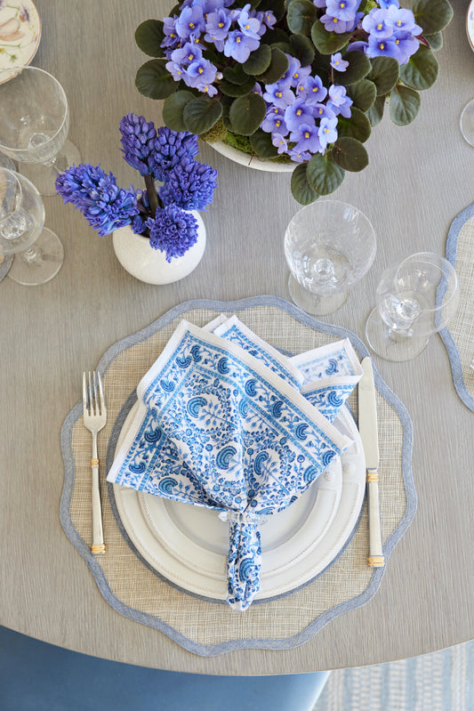 Light Blue Scalloped Rice Paper Placemat | Set of 4