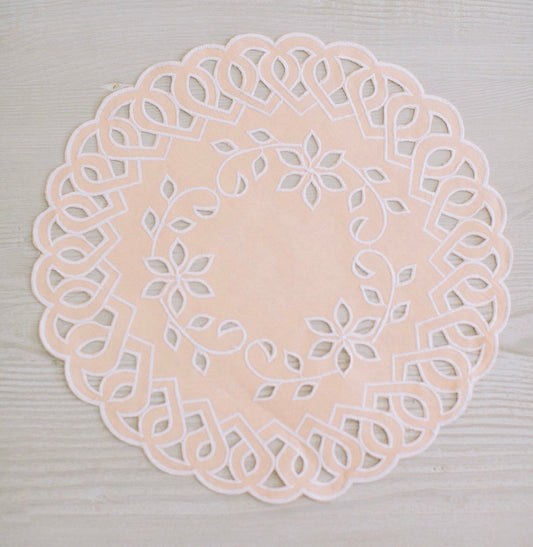Salmon Pink Hand Embroidered Placemats - Set of 4
